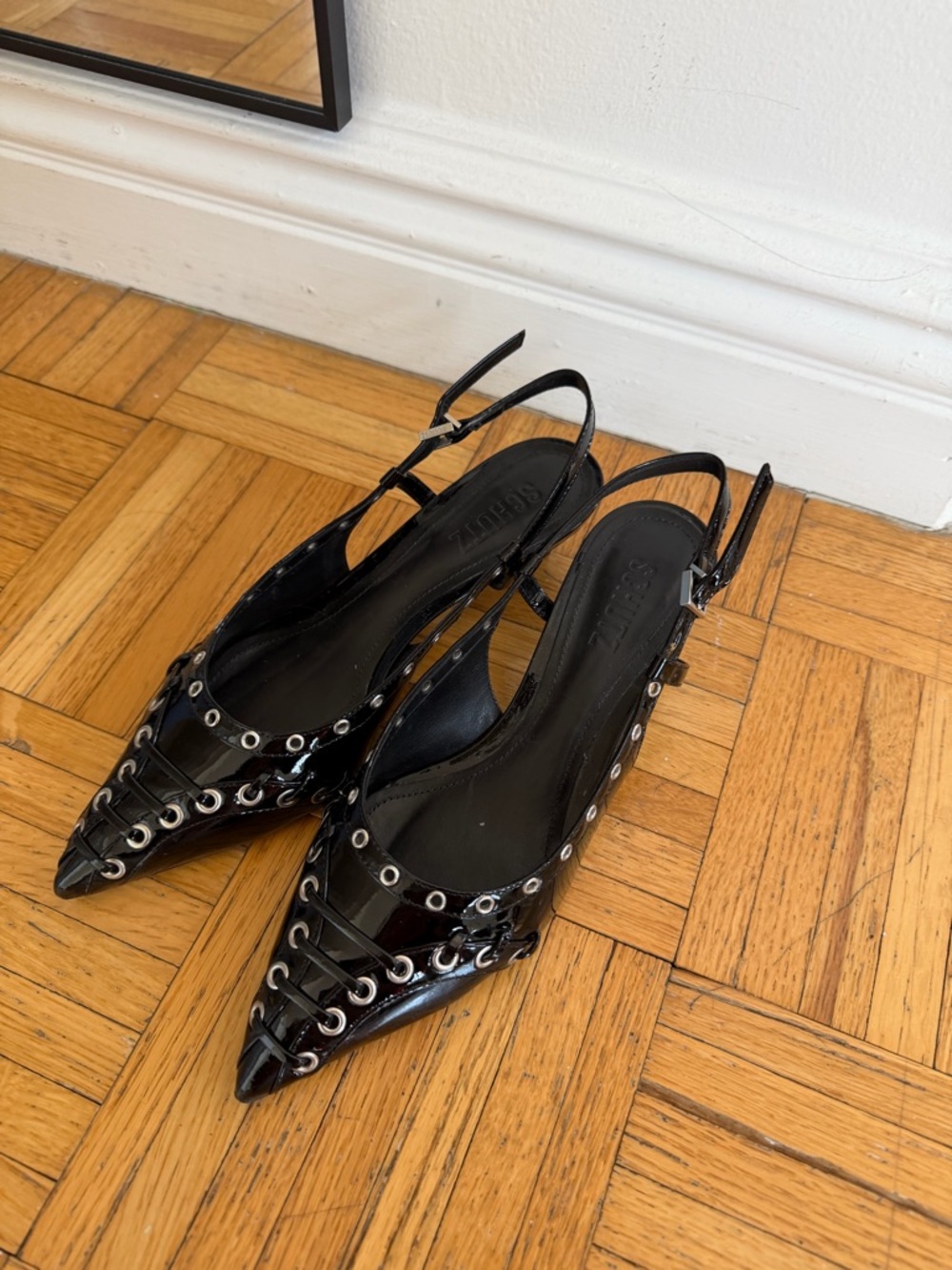 SCHUTZ Black Pointed Slingback Heels